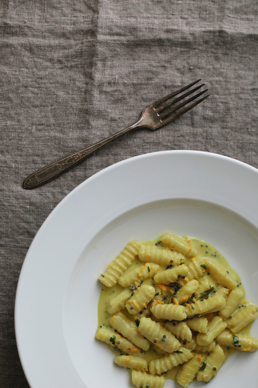 meyer lemon pasta with mustard seed and turmeric // a thousand threads